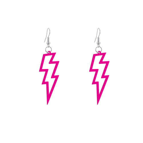 80s Neon Earrings Halloween Lightning Earrings Retro Acrylic Drop Dangle for Women 80's Party (Rose Red)