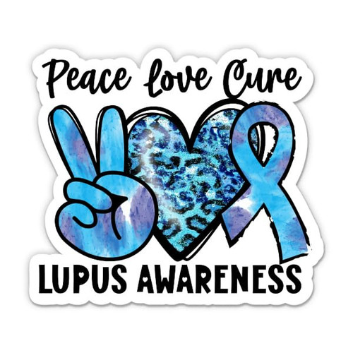 Peace Love Cure Lupus Awareness Sticker - 5" Laptop Sticker - Waterproof Vinyl for Car, Phone, Water Bottle - Lupus Awareness Ribbon Decal Peace Love Cure Lupus Awareness Sticker - 5" Laptop Sticker - Waterproof Vinyl for Car, Phone, Water Bottle - Lupus Awareness Ribbon Decal
