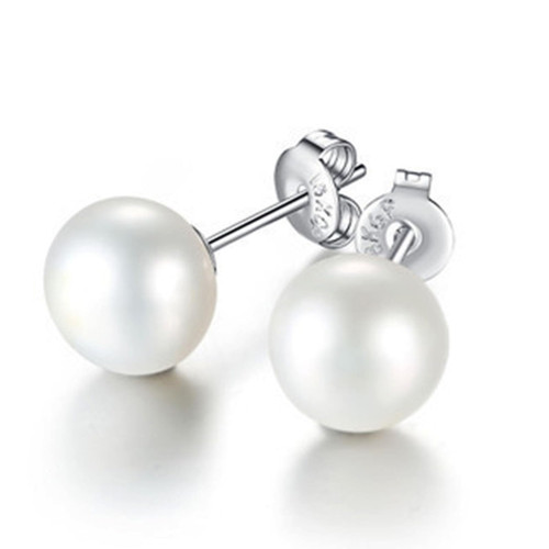 Pearl Stud Earrings for Women | Silver White Women Simulated Shell Pearl Earrings (Pearls 8mm)