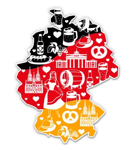 German Elements Map Flag Germany Deutschland - 5" Vinyl Sticker - for Car Laptop I-Pad - Waterproof Decal