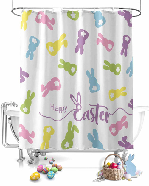 Easter Shower Curtains Watercolor Bunny Bath Curtain Spring Flower Waterproof Easter Bathroom Shower Curtain Set with Hooks Decoration 72 x 72 Inches