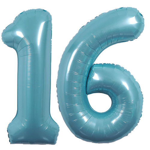 40 Inch Giant Macaron Blue Number 16 Balloon, Helium Mylar Foil Number Balloons for Birthday Party, 16th Birthday Decorations for kids and adults, 16 Year Anniversary Party Decorations Supplies