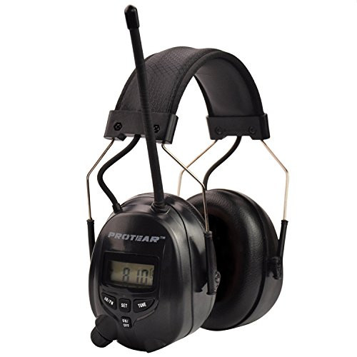 Protear Radio Headphones Hearing Protector Safety Earmuffs AM/FM Electronic Noise Reduction Rate 25dB for Mowing Working-Black