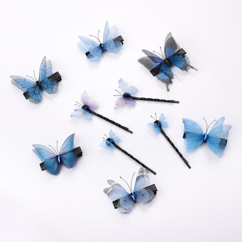 10 PCS Butterfly Hair Clips Small Glitter Hair Clips, Butterfly Clips for Hair Fabric Butterflies Hair Clips Colorful Cute Small Realistic Hair Clips for Women and Girls Hair Accessories (blue)