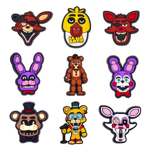 Cartoon Shoe Charms Cute Charms for Clog shoes Slides Sandals & Bracelet Wristband Party Gifts for Girls, Kids, Boys (Freddy 9PCS)