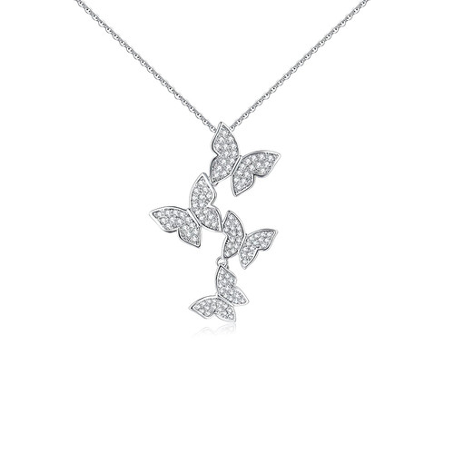 Silver Butterfly Necklace for Women 14K Gold Plated Butterfly Cubic Zirconia Necklace Silver Necklace for Women Girl Gifts Present Valentines Birthday Anniversary Mothers Day