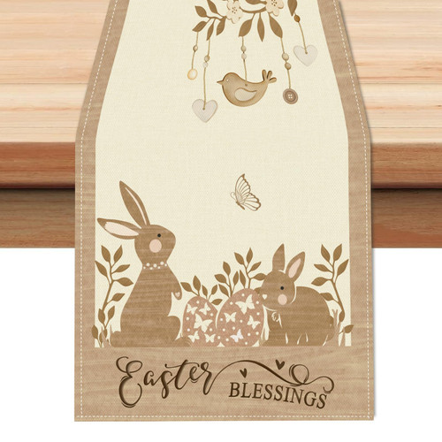 Easter Bunny Table Runner 13x72 Inch Brown Rabbits Eggs Leaves Spring Seasonal Holiday Kitchen Dining Table Decoration for Indoor Outdoor Home Party Decor Easter Bunny Table Runner 13x72 Inch Brown Rabbits Eggs Leaves Spring Seasonal Holiday Kitchen Dining Table Decoration for Indoor Outdoor Home Party Decor