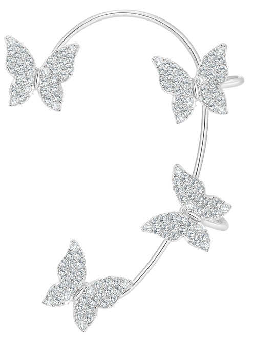 Silver Butterfly Tassel Ear Cuffs Butterfly Climber Wrap Earrings No Piercing Zircon Butterfly Ear Clip Jewelry Gift for Teen Girls (C: Butterfly Cuff Gold Left)