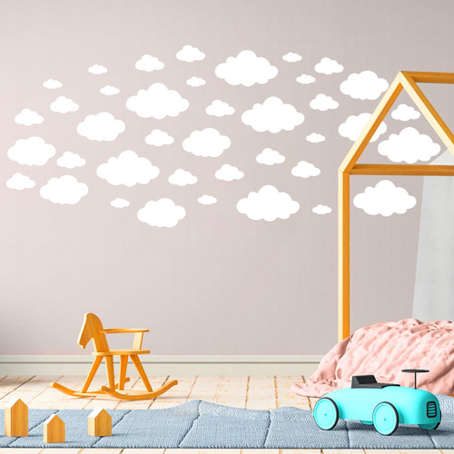39pcs Big Cloud Wall Decals, Mix Size Cloud Decor Wall Stickers, DIY Vinyl Large Cloud Wall Decal, Wall Art Stickers for Girls Room, Kids Boys Bedroom, Living Room, Nursery playroom Wall Decals