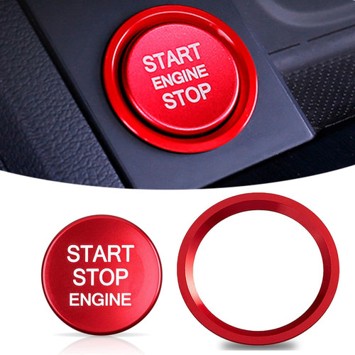 2 Pack Car Engine Start Button Cover, Stop Switch Sticker, Aluminum One-Button Start Ring, Button Cap Surrounding Decoration Ring, Compatible with Audi Lgnition Circle (Red)