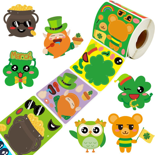 St Patricks Day Stickers for Kids Make Your Own Shamrock Stickers Roll 240Pcs St. Patrick's Day Scene Craft Stickers Classroom Home School Party Favor Supplies