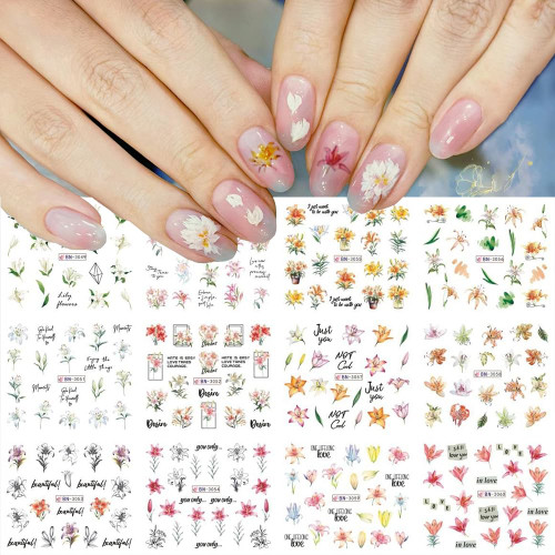 Flower Nail Art Stickers, Flower Nail Decals Summer Daisy Lily Orchid Small Floral Flowers Spring Nail Tattoo Stickers Water Transfer Nail Art Accessories for Women Girls(12Sheets) Flower Nail Art Stickers, Flower Nail Decals Summer Daisy Lily Orchid Small Floral Flowers Spring Nail Tattoo Stickers Water Transfer Nail Art Accessories for Women Girls(12Sheets)