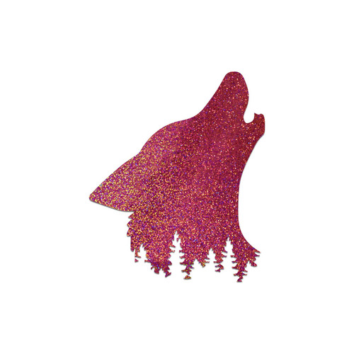 Howling Wolf Forest Silhouette Sticker Vinyl Decal Notebook Car Laptop 4.5" x 5.5" (Pink Holographic Glitter)