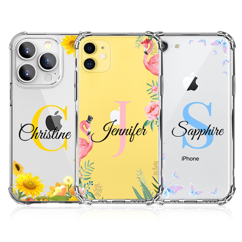 Custom Name Initial Crystal Clear Case Compatible with iPhone 15 14 13 12 11 Pro max Mini Plus Xs Max XR 7 8 Plus SE Personalized Soft Shockproof Protective Transparent Case (Clear TPU)