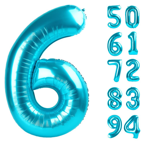 6 Balloon, Blue Number Balloons 40 Inch, 6th Balloons for Birthday Decorations, Blue Party Supplies 6 Birthday Balloon, Number 6 Balloon