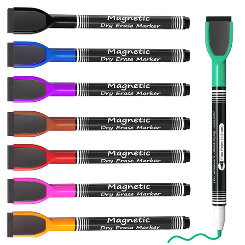 Dry Erase Markers Fine Tip, Fine Point Dry Erase Markers with Eraser, Magnetic Dry Erase Markers, White Board Markers, Colorful Dry Erase Markers Low Odor for Office School, 8 Count