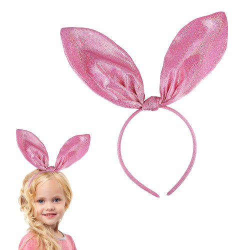 Pink Bunny Ears Headbands - Soft Glitter Easter Rabbit Ears - Cute Easter Cosplay Accessories for Kids and Adults - Rabbit Hair Band for Cosplay Party Costume Accessories (Pink)