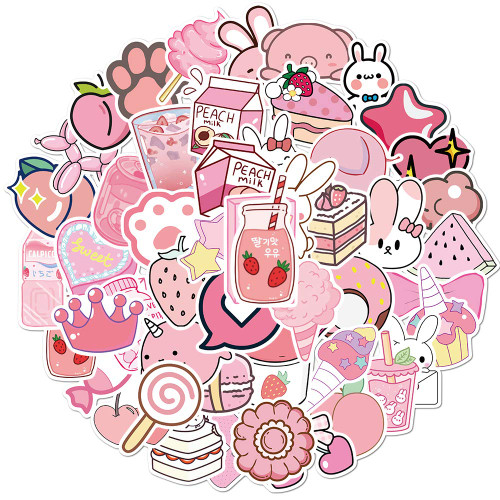Cute Pink Stickers for Water Bottles HydroFlask, 50 Pack/PCS Waterproof Vinyl Aesthetic Vsco Stickers Laptop Skateboard Luggage Computer Stickers for Kids Teens Girls