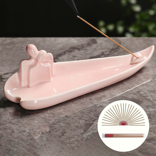 Lover Incense Stick Holder - Heart Ceramic Insence Burner Ash Catcher, Insense Stand with 45 Sandalwood Sticks, Ornament for Aromatherapy/Yoga/Meditation/Home Living Room Office Decor