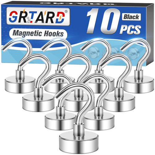 10 Pack 25LBS Magnetic Hooks Heavy Duty, Strong Neodymium Magnet Hooks for Hanging, Magnetic Hooks for Cruise, Magnet with Hooks for Fridge, Home, Kitchen, Industry, Workplace, Office