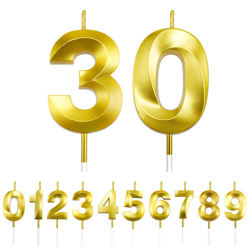 30th Birthday Candles Gold Number Candles 30 Happy Birthday Candles for Cake 3D Design Numeral 30 Cake Topper Sparklers Candles for Men Women Birthday Anniversary Wedding Party Celebration Decoration