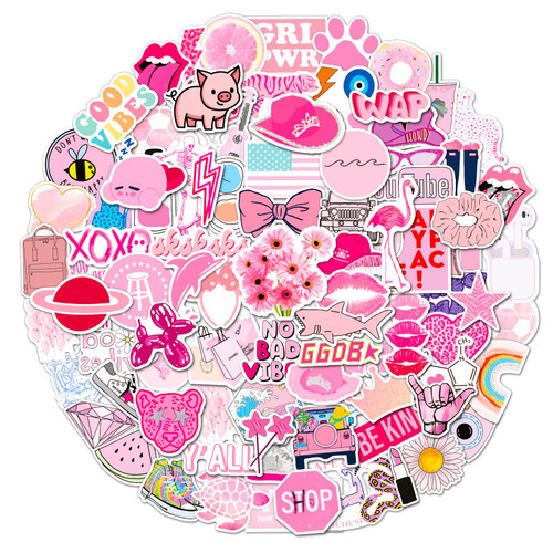 100 PCS Preppy Stickers Pink Stickers Pack, Smile Stickers,Aesthetic Stickers Water Bottle,Vinyl Waterproof Stickers for Laptop,Computer,Phone,Water Bottles,waterproof Stickers,Car Stickers and Decals