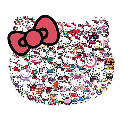 100Pcs Kids Hello Kitty Stickers Pack White Theme Kawaii Cat Stickers Cute Cartoon Characters Stickers for Kids Teens Adults Waterproof Vinyl Decals for Water Bottle Laptop Luggage (KT)