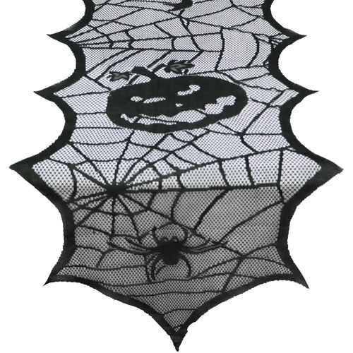 Halloween Table Runner, 18 X 72 Inch Black Lace Pumpkin Spider Bat Web Table Runners for Halloween Decor, Polyester Spider Web Tablecloth for Halloween Party Dinner Table Decorations