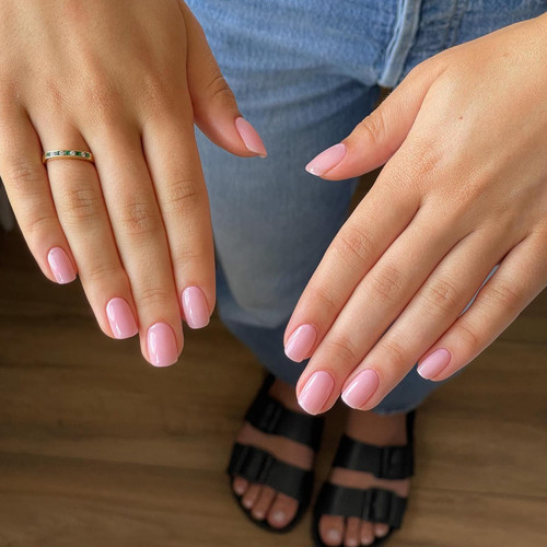 Baby Pink Press on Nails Short, Round Fake Nails for Women Really Short Nails Press-on,Natural Glue on Nails Set Reusable Petite Nails for Small Hands,Oval Gel Nails for Daily Mani