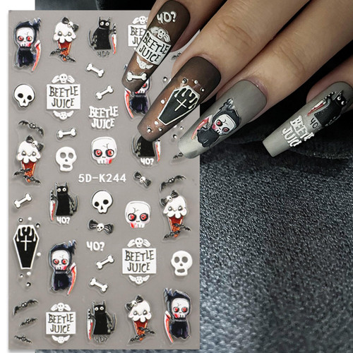 Halloween Nail Art Stickers, 5D Self Adhesive Nail Sticker Decals Skull Bone Black Cat Spider Web Bat Nail Design Embossed Sliders Pumpkin Horror Ghost Nail Supplies Decoration Accessories 3 Sheets Halloween Nail Art Stickers, 5D Self Adhesive Nail Sticker Decals Skull Bone Black Cat Spider Web Bat Nail Design Embossed Sliders Pumpkin Horror Ghost Nail Supplies Decoration Accessories 3 Sheets