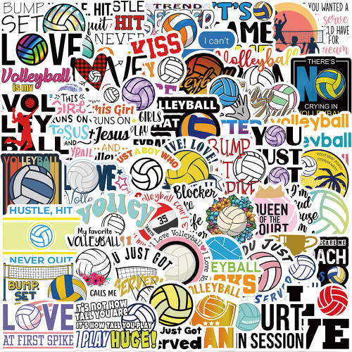 Volleyball Stickers, Cool Sports Stickers, Girls Volleyball Stickers, 50PCS Vinyl Waterproof Stickers Pack for Water Bottles, Laptop, Scrapbook, Skateboard, Volleyball Stuff Stickers for Kids