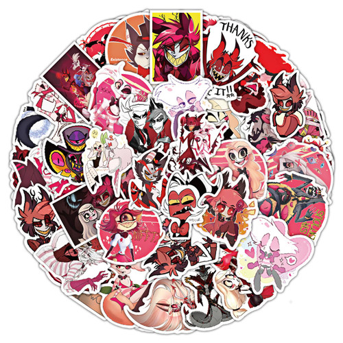 50pcs Hazbin Hotel Stickers, Funny Cartoon Waterproof Vinyl Decal for Teen Adult Kids Water Bottle Bike Guitar Phone Skateboard Luggage Laptop Computer