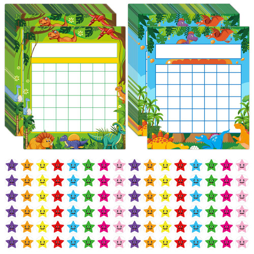 66 Pack Incentive Chart with 2080 Reward Star Stickers for Kids Incentives Students Behavior, Dinosaur World Theme