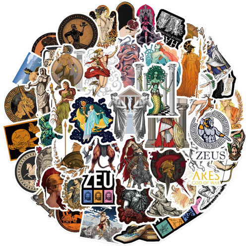 Greek Mythology Stickers for Teen Laptop, 50pcs Retro Aesthetics Waterproof Vinyl Decal for Adult Girl Teen Water Bottle Guitar Bike Skateboard Luggage Travel Case Phone (Greek Mythology Aesthetics)