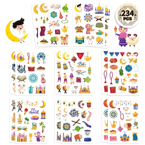 Eid Mubarak Stickers - 234PCS Eid Stickers for Kids Ramadan Kareem Stickers ????? ????? Holy Kaaba Quran Ramadan Decoration for Eid Al Fitr, Eid Party Ramadan Supplies Decor, Envelope Crafts Favors