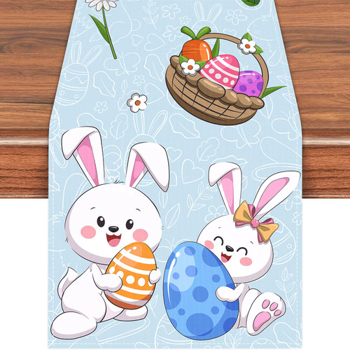 Easter Table Runner, 72x13 Inch Easter Eggs and Bunny Rabbit Table Runner, Blue Easter Decorations for Table Spring Table Runner Easter Party Decorations for Kitchen Dining Table Decor Easter Table Runner, 72x13 Inch Easter Eggs and Bunny Rabbit Table Runner, Blue Easter Decorations for Table Spring Table Runner Easter Party Decorations for Kitchen Dining Table Decor