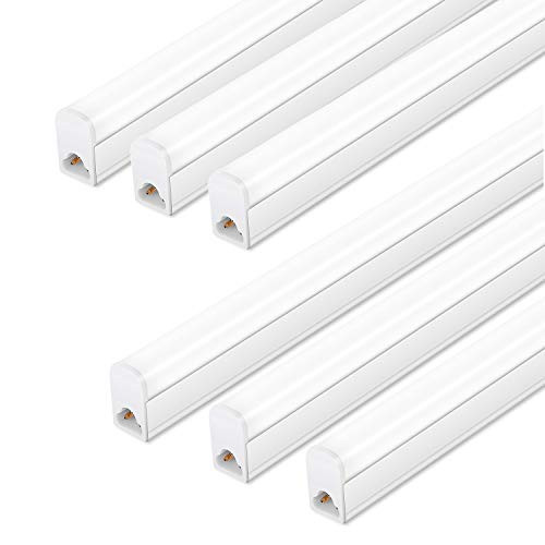 (Pack of 6) LED T5 Integrated Single Fixture,2FT,10W,6500K,1100lm, Linkable Utility Shop Light, Ceiling and Under Cabinet Light, Corded Electric with Built-in ON/Off Switch