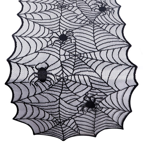 Halloween Table Runner, Black Lace Spider Web Table Runners for Halloween Decor, Polyester Spider Web Tablecloth for Halloween Party Dinner Table Decorations 18 X 72 Inch