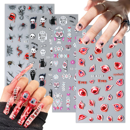 4 Sheets Halloween Nail Art Stickers Spiders Decals Self-Adhesive Bloody Eyes 5D Nail Decals Flower Skulls, Cute Ghosts Halloween Nail Stickers Designs Nail Tattoos for Women Girls 4 Sheets Halloween Nail Art Stickers Spiders Decals Self-Adhesive Bloody Eyes 5D Nail Decals Flower Skulls, Cute Ghosts Halloween Nail Stickers Designs Nail Tattoos for Women Girls