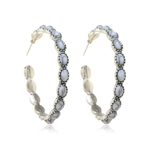 Bohemian Vintage Turquoise Oval Flower Drop Dangle Earrings Geometric Ethnic Teardrop Earrings Western Cowgirl Statement Jewelry