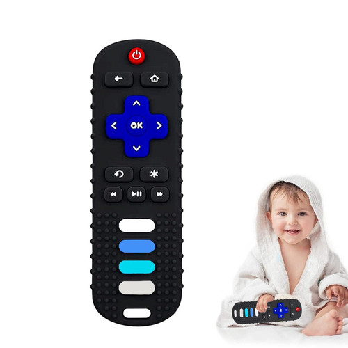 Silicone Teether Toys for Baby 3-6,12,18 Months,TV Remote Control Shape Teething Toy,Baby Chew Teether Toys for Infant and Toddlers,BPA Free(Black)