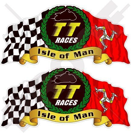 ISLE of MAN TT Races MANX Moto GP Racing 3" (75mm) Vinyl Bike-Helmet Stickers, Decals x2