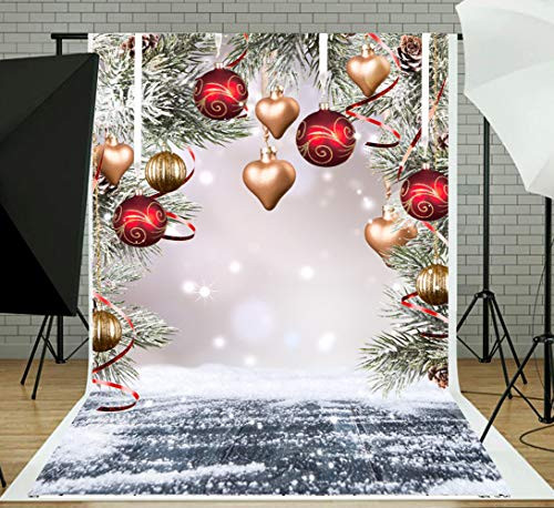 DLERGT 10x10FT Christmas Ball with Wood Floor Photography Backdrop Vinyl Newborn Photo Background Studio Prop 1-143