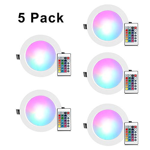 [5 Pack] RGB Recessed Lighting, 4 inch 10W RGB Recessed Light Color Changing w/Remote Control LED Ceiling Panel Light for Home Stage Party Decor, AC 85-265V