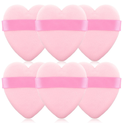 6Pcs Pink Powder Puffs for Face Powder Heart Shape Makeup Puff Washable Reusable Soft Velvet Powder Puff Makeup Sponge Puffs For Loose Powder Foundation