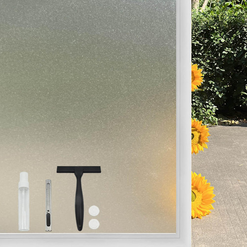 Window Privacy Film Frosted Glass Window Film Heat Blocking Window Tinting Film for Home Non Adhesive Static Cling Removable Frosting Bathroom Door Window (Pure, 17.5 x 78.7 Inch)