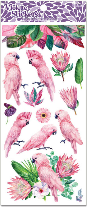 Violette Stickers Foil Pink Parrots