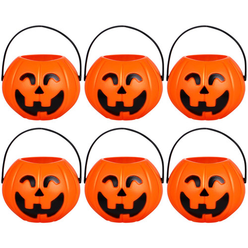 6 Pcs Halloween Pumpkin Candy Bucket Mini Portable Plastic Pumpkin Bucket Children Trick or Treat Buckets for Party Favors