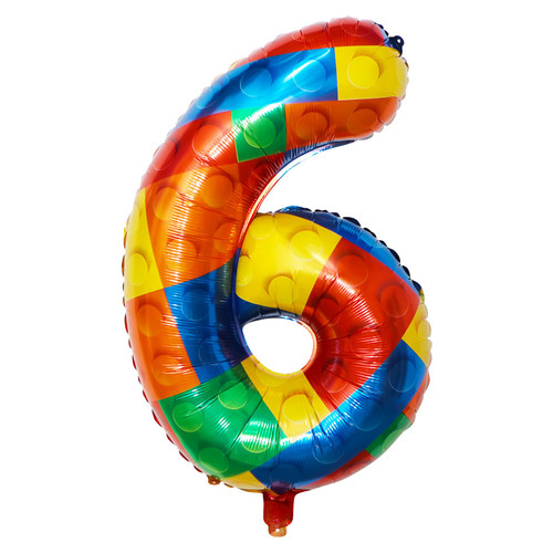 Helium Balloon 32 Inch Building Blocks Number 6 Balloon, Colorful Blocks Number 6 Foil Mylar Balloons 6th Birthday Party Brick Theme Decorations Supplies for Boys Girls Kids Birthday Balloons