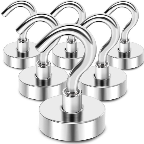 Magnetic Hooks Heavy Duty, 28Lbs Strong Rare Earth Neodymium Magnets with Hooks for Hanging, Magnetic Hanger Strong Cruise Hooks for Kitchen, Home, Workplace, Office and Garage, Pack of 6